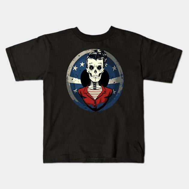 Fun Patriotic Rockabilly Skeleton Kids T-Shirt by CGI Studios